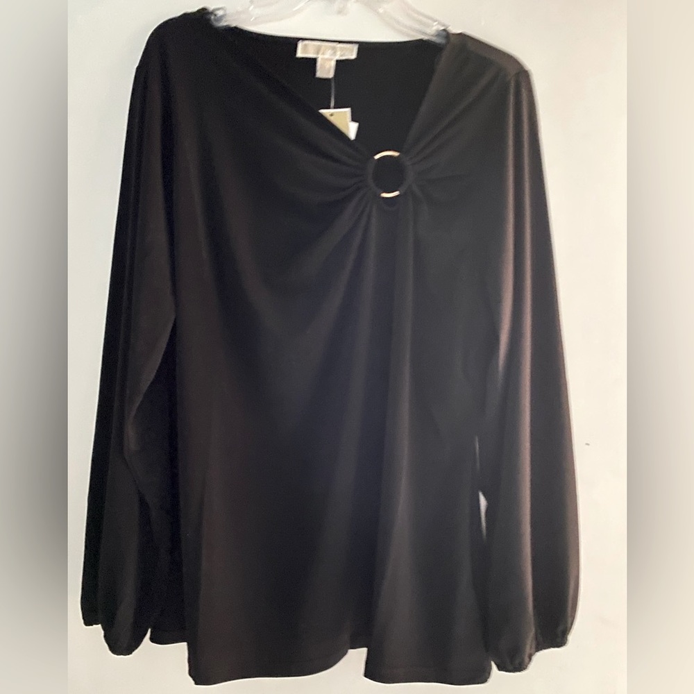 MICHAEL Michael Kors Black Asymmetrical Top Plus 1x Gold Circle Monogram NWT